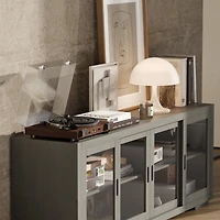 Solid Wood Tv Stand with 4 Sliding Tempered Glass Doors,Media Console