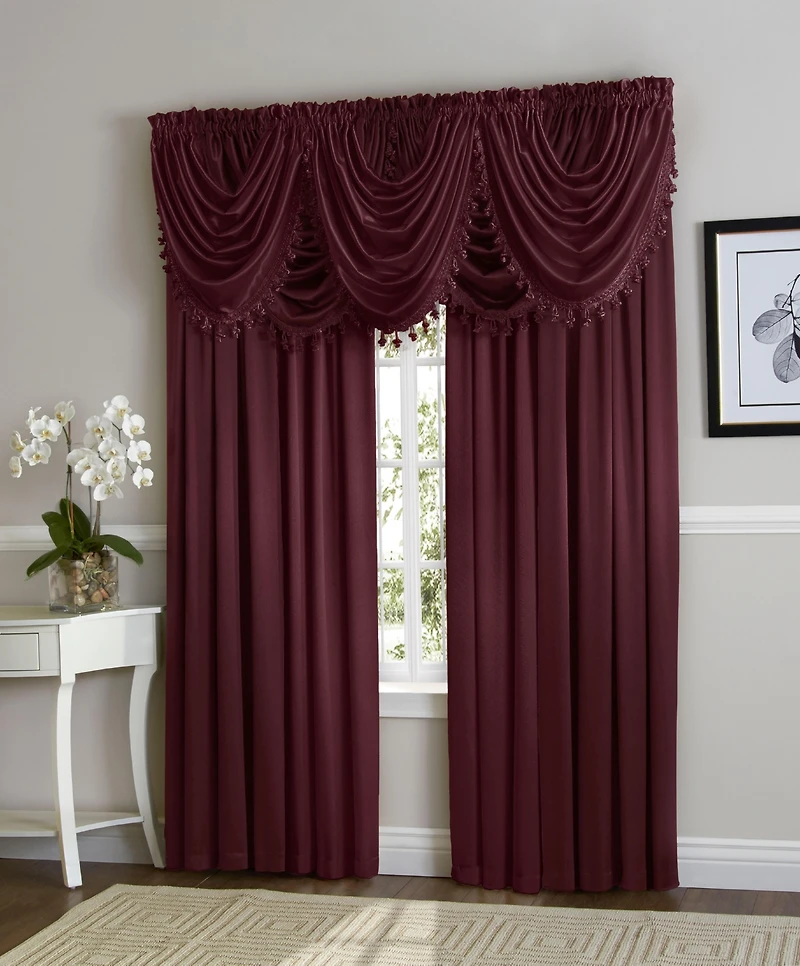 Kate Aurora 9 Piece Rod Pocket Semi Sheer Burgundy Window Curtains & Tasseled Valance Set