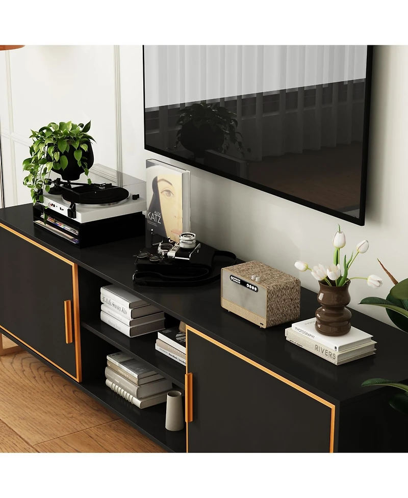 Tv Stand with 2 Doors and Metal Handles and Feet, Media Console, Entertainment Center