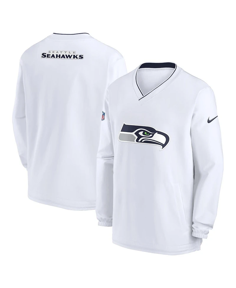 Nike Men's White Seattle Seahawks 2023/24 Sideline Repel V-Neck Long Sleeve Pullover Windshirt