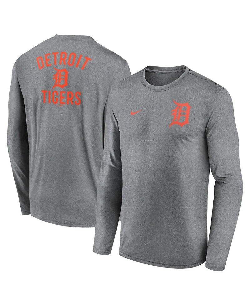 Nike Men's Heather Charcoal Detroit Tigers 2-Hit Legend Performance Long Sleeve T-Shirt