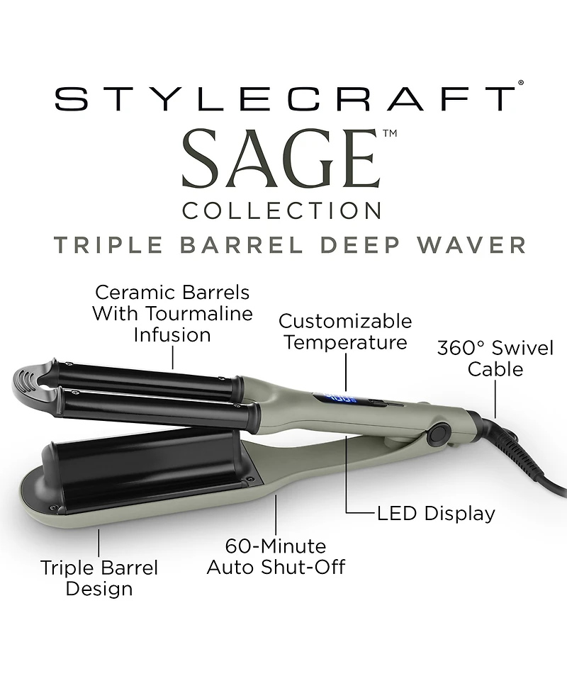 StyleCraft Professional Sage Triple Barrel Deep Waver