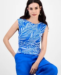 I.n.c. International Concepts Petite Printed Side-Ruched Mesh Tank Top, Exclusively at Macy's