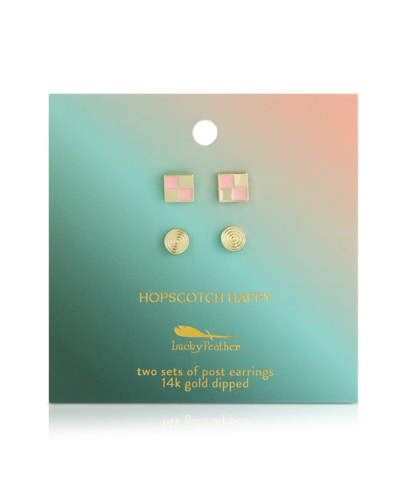 Lucky Feather Earring Set - 2 pr - Checkerboard + Swirl
