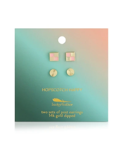 Lucky Feather Earring Set - 2 pr - Checkerboard + Swirl