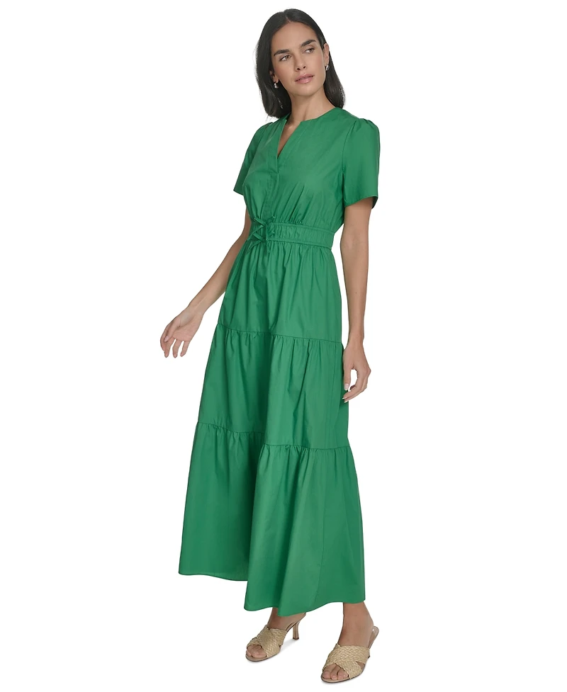 Jessica Howard Women's Cotton Tiered Split-Neck Maxi Dress