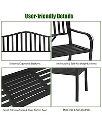 Patio Garden Bench Steel Frame with Adjustable Center Table