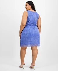 Connected Plus Metallic Pleated Sheath Dress