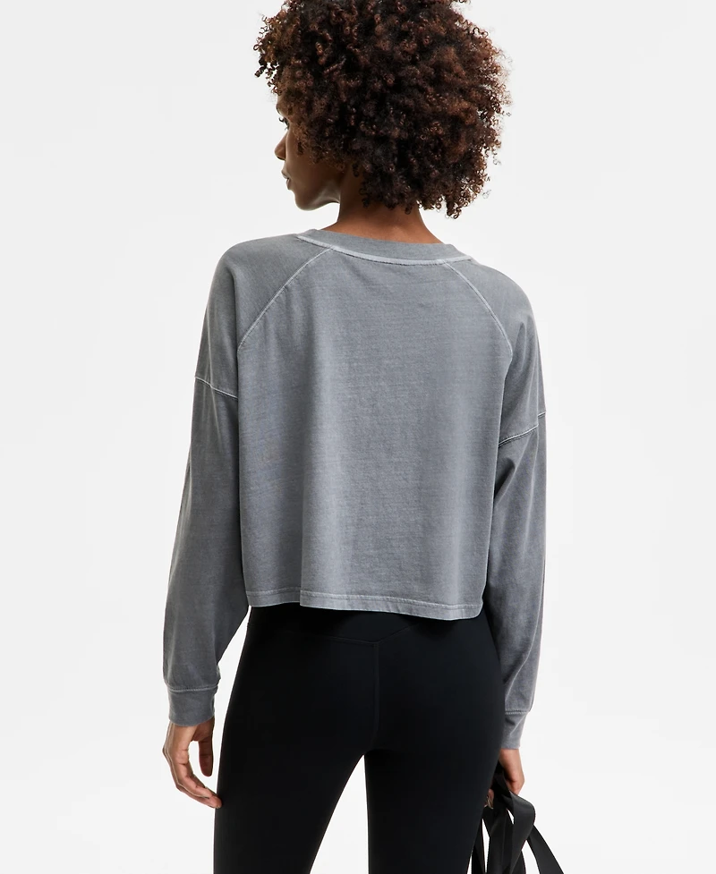 Id Ideology Women's Distressed Long-Sleeve Cropped Top, Exclusively at Macy's