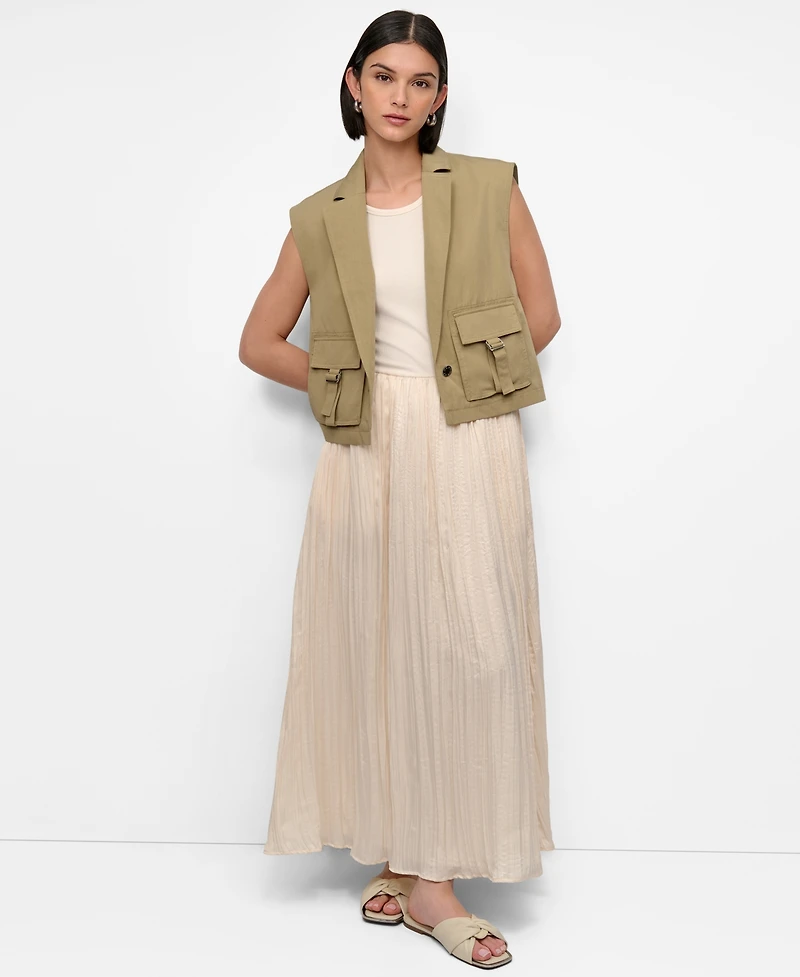 Dkny Women's Twill Notched Collar Cargo Vest