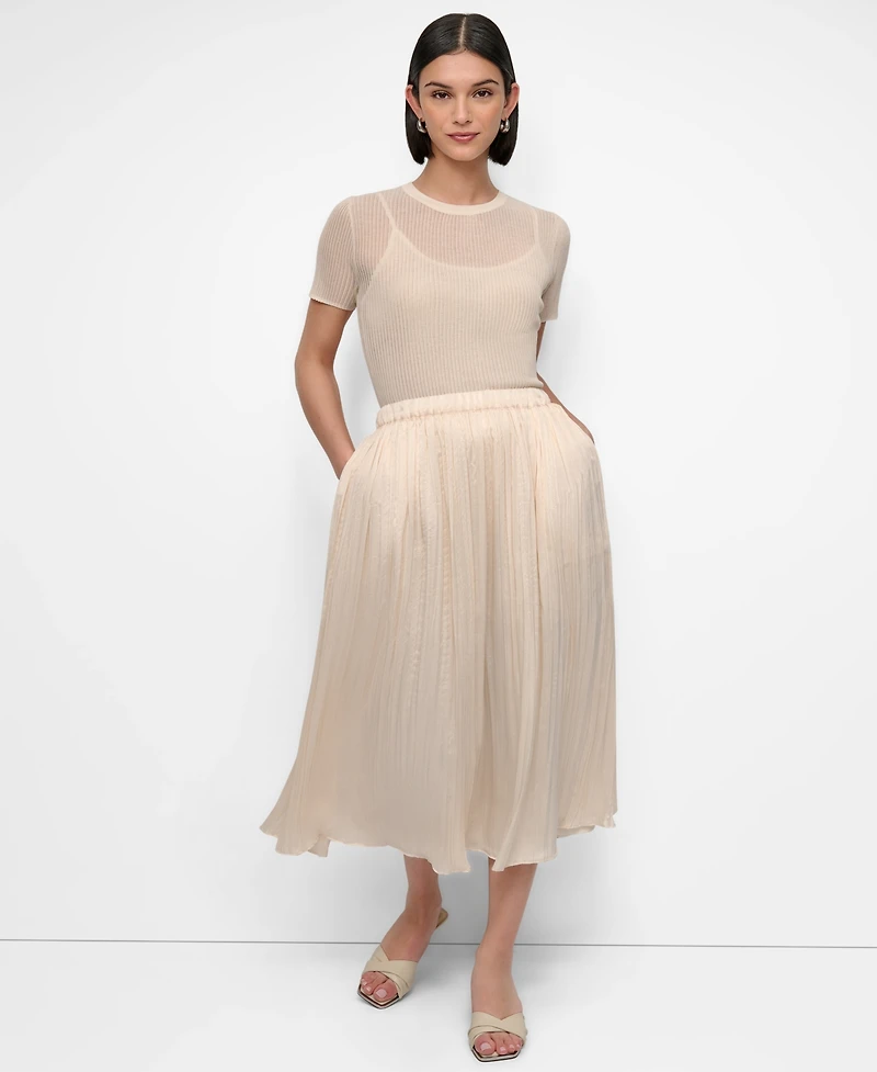Dkny Women's Crushed Crease Pull-On Midi Skirt