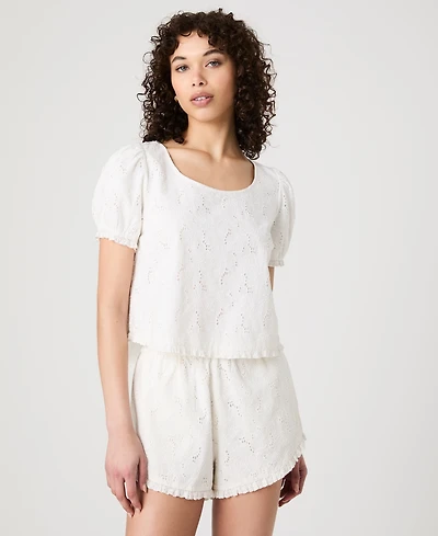 French Connection Women's Eyelet Puff-Sleeve Top