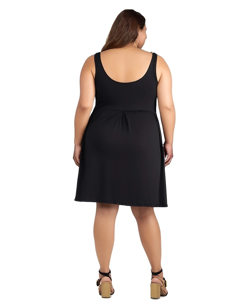 24seven Comfort Apparel Plus Sleeveless Midi Fit and Flare Pocket Dress