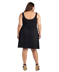 24seven Comfort Apparel Plus Sleeveless Midi Fit and Flare Pocket Dress