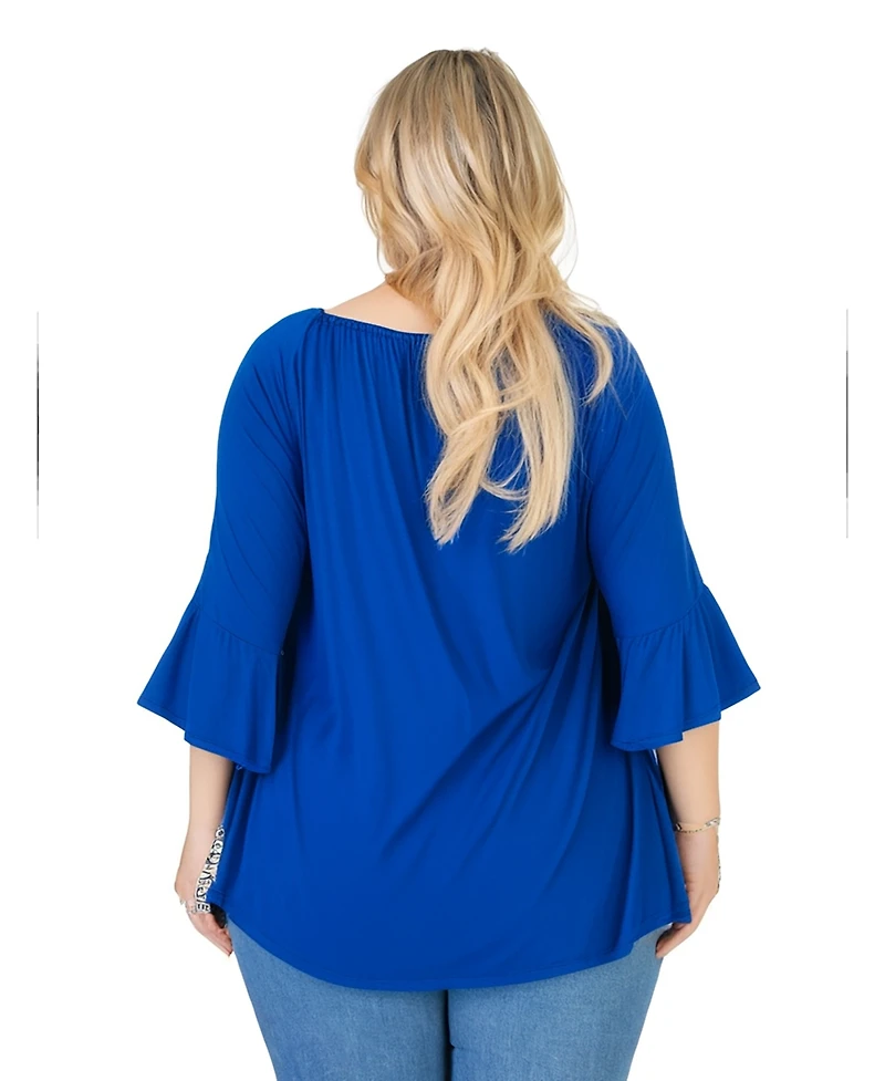 24seven Comfort Apparel Plus Bell Sleeve Loose Fit Tunic Top