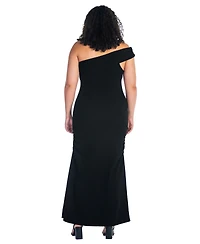 24seven Comfort Apparel Plus Formal One Shoulder Ruched Mermaid Maxi Dress