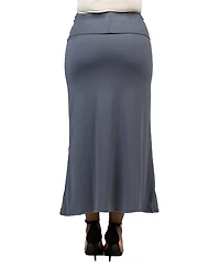 24seven Comfort Apparel Plus Comfortable Fold Over Maxi Skirt