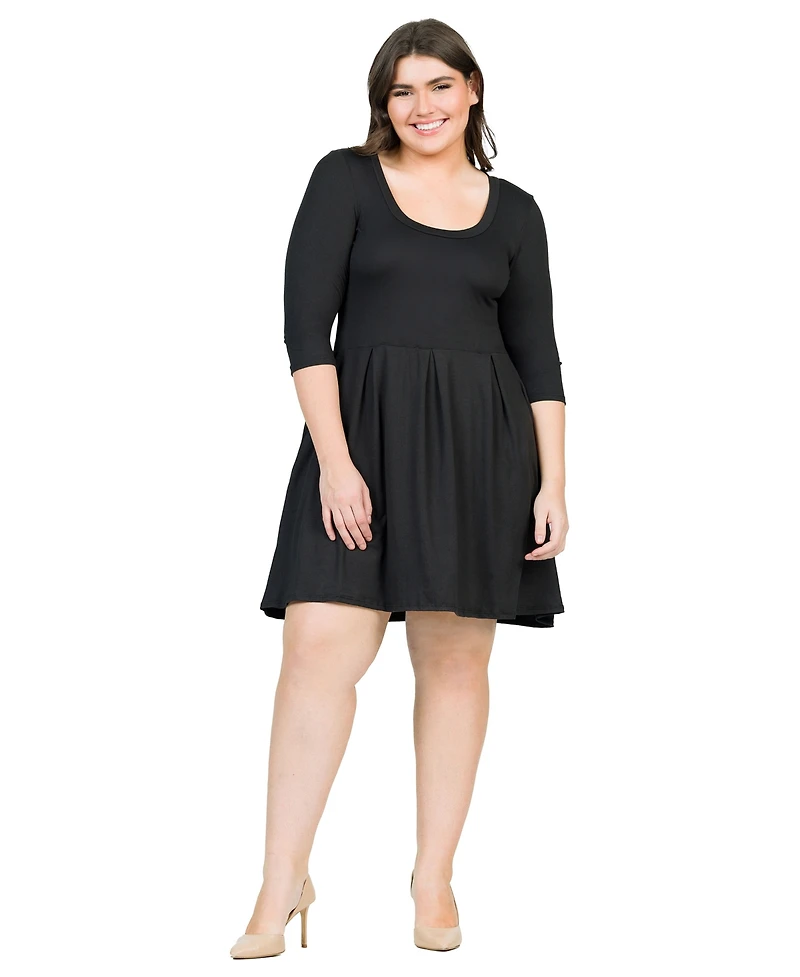 24seven Comfort Apparel Plus Fit and Flare Elbow Sleeves Dress