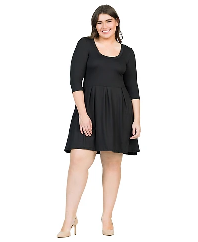 24seven Comfort Apparel Plus Fit and Flare Elbow Sleeves Dress