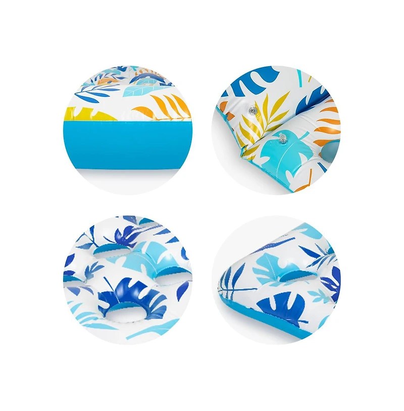 2 Piece Float Set Lounger Inflatable Pool Floats Reclining Chair Pedal Cup Holder White Blue