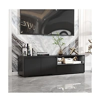 Tv stand with 2 drawers, 2 cabinet doors, retractable media console, black wood entertainment center