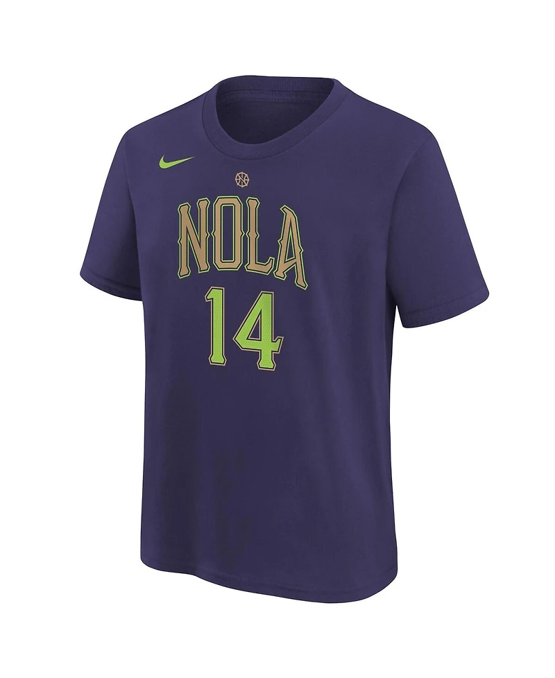 Nike Big Boys and Girls Brandon Ingram Purple New Orleans Pelicans 2024/25 City Edition Name Number T-Shirt