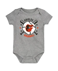 Outerstuff Baby Boys and Girls 3-Pack Orange Baltimore Orioles Batter Up Bodysuit Set