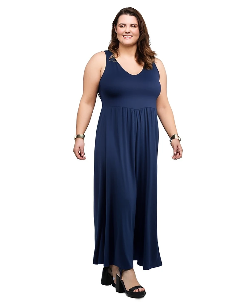 24seven Comfort Apparel Plus Size Maxi Sleeveless Dress with Pockets