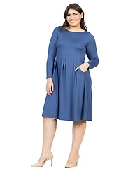 24seven Comfort Apparel Plus Long Sleeve Fit and Flare Midi Dress
