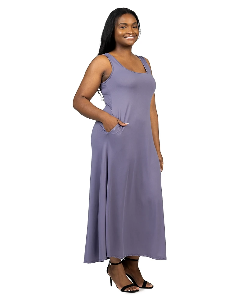 24seven Comfort Apparel Plus Sleeveless Tank Maxi Dress with Pockets