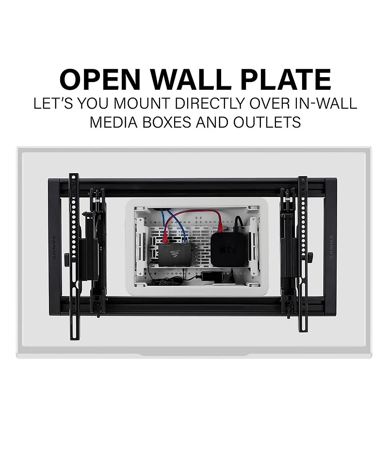 Sanus VLT7-B2 Large Advanced Tilt 4D Tv Wall Mount for 42"-90" Tvs and 9" TV Media In-Wall Box with Power Supply Kit