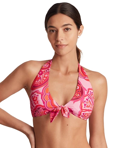 Lauren Ralph Women's Printed Tie-Front V-Neck Bikini Top