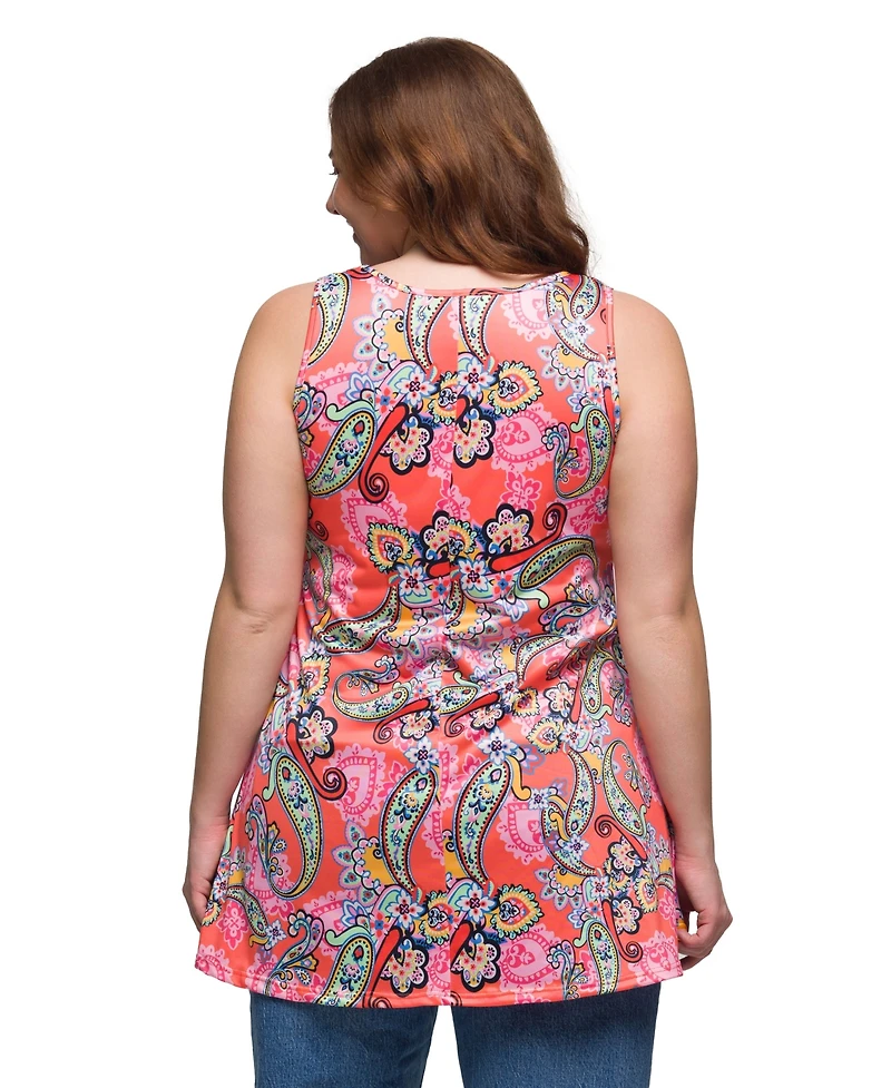 24seven Comfort Apparel Plus Casual Print Scoop Neck Tank Top