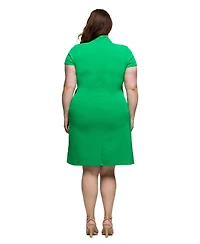 24seven Comfort Apparel Plus Mandarin Collar Knee Length Wrap Dress