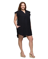 24seven Comfort Apparel Plus V-Neck Cap Sleeve Knee Length Pocket Dress