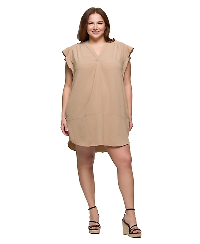 24seven Comfort Apparel Plus V-Neck Cap Sleeve Knee Length Pocket Dress