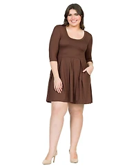 24seven Comfort Apparel Plus Fit and Flare Elbow Sleeves Dress