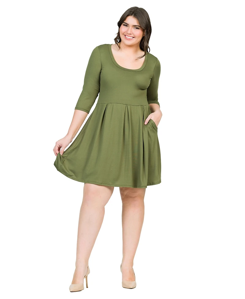 24seven Comfort Apparel Plus Fit and Flare Elbow Sleeves Dress