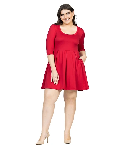 24seven Comfort Apparel Plus Size Fit and Flare Elbow Sleeves Dress