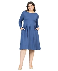 24seven Comfort Apparel Plus Long Sleeve Fit and Flare Midi Dress