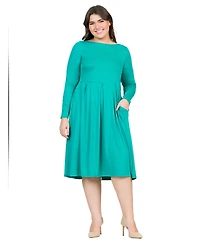 24seven Comfort Apparel Plus Long Sleeve Fit and Flare Midi Dress