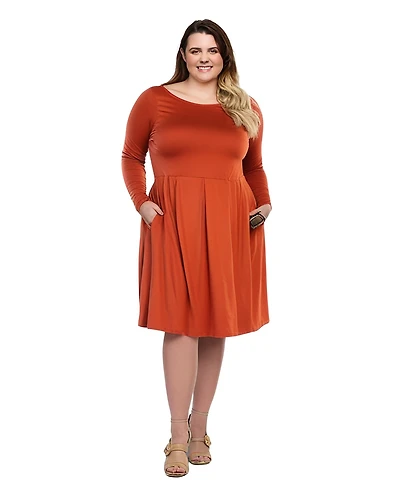 24seven Comfort Apparel Plus Long Sleeve Fit and Flare Midi Dress