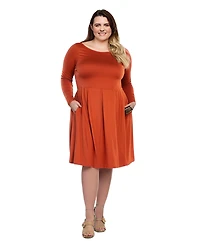 24seven Comfort Apparel Plus Long Sleeve Fit and Flare Midi Dress