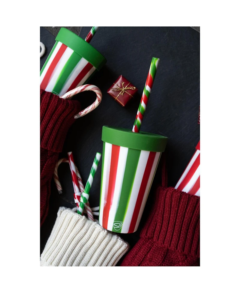 Straw Tumbler 16oz: 2 pk - Peppermint & Poinsettia