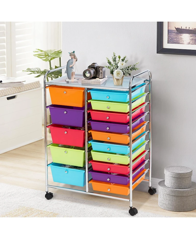 15-Drawer Utility Rolling Organizer Cart with Multi-Use Storage