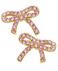Lily Nily Girls Lab Ruby Bow Stud Earrings in 18K Gold over Sterling Silver