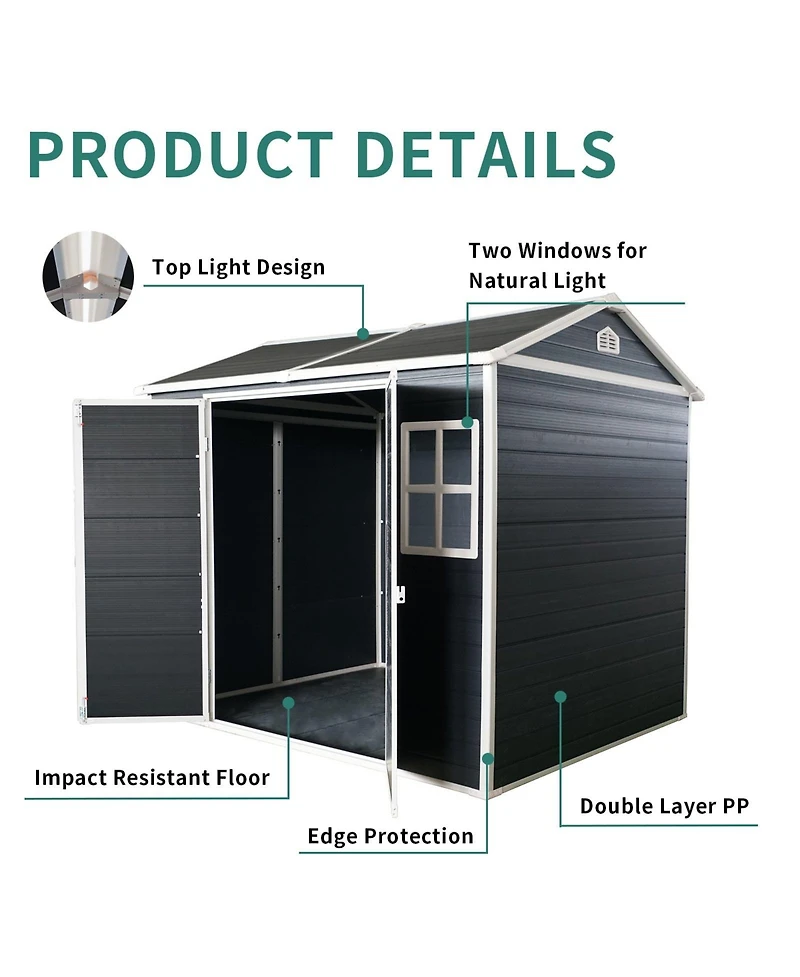 Mondawe 8x4ft Outdoor Storage Shed with Floor and 2 Windows