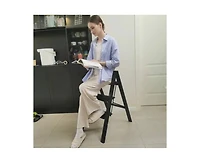 3 Step Ladder Aluminum Light Folding Step Bench Wide Non slip Pedal 300 lb Capacity Home Office Portable Ladder black