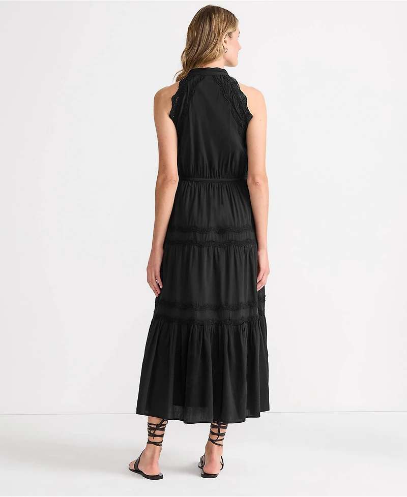 Lands' End Women's Cotton Voile Halter Tiered Maxi Dress