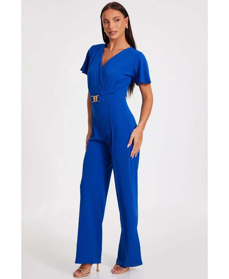 Quiz Women's Scuba Crepe Wrap Front Palazzo Jumpsuit